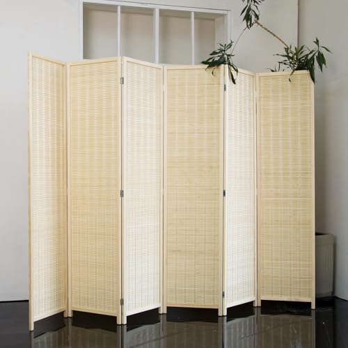 Loomveil 6 Panel Room Divider Folding Privacy Screen,67 inch Bamboo Panel Divider for Home Partition,Beige Loomveil