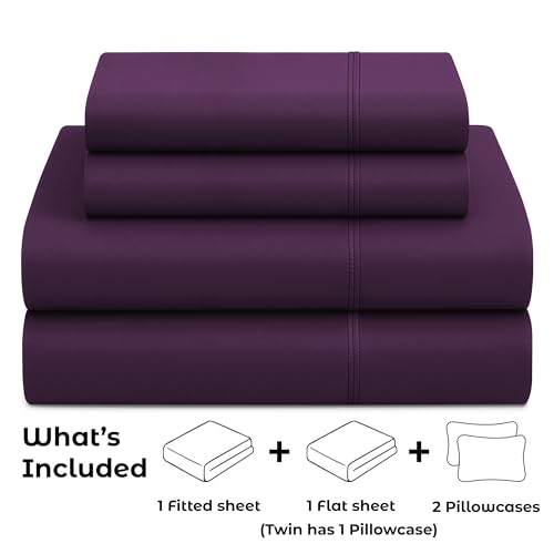 Pure Bedding Bed Sheets - Full Sheet Set [4-Piece, Purple] - Hotel Luxury 1800 Brushed Microfiber - Soft and Breathable - Deep Pocket Fitted Sheet, Flat Sheet, Pillow Cases Pure Bedding