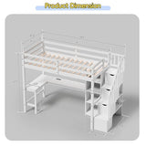 Xilingol Twin Loft Bed with Stairs and Desk, Solid Wooden Loft Bed, Heavy Duty Loft Bed with L-Shape Desk, LED Light Strips, Charging Station, Storage Cabinets, Extra-High Guardrails for Kids, Teens Xilingol
