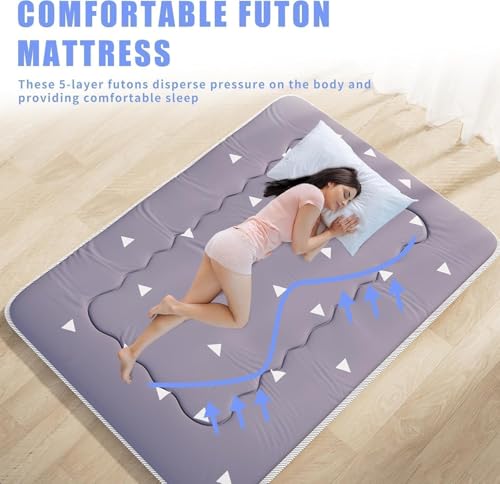 Kiseely Japanese Futon Mattress, Foldable Tatami Mat Portable Dormitory Sleeping Pad with Bag & Strap, Floor Thicken Sleeping Roll up Camping Mattress (Grey WS1, 60"X80") Kiseely