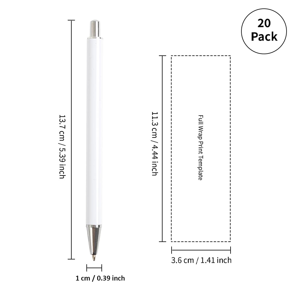 PYD Life 20 Pack Sublimation Pens Blanks No Clip Bulk White with 25 Pieces Shrink Wrap Films,Sublimation Ballpoint Pen Personalized DIY by Pen Heat Press Sublimation Oven PYD Life