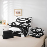Erosebridal Black White Abstract 7 Piece Comforter Set King Bed in A Bag Modern Graffiti Minimalist Line Bedding Set Simple Sketch Cool Unique Geometric Sheet Set Ink Painting Aesthetic Quilt Erosebridal