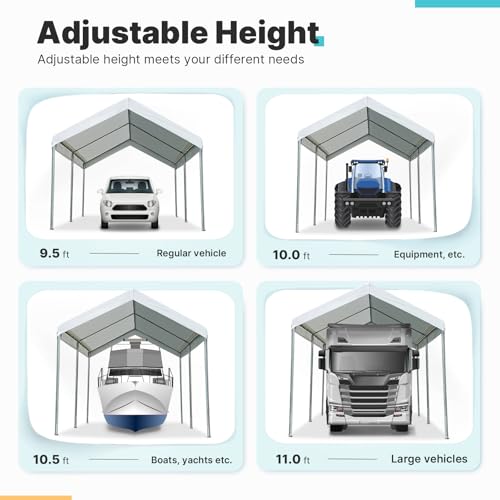 ADVANCE OUTDOOR 10x15 ft Heavy Duty Carport Potable Car Canopy Garage Party Tent Boat Shelter, Adjustable Height from 9.5 ft to 11 ft, White ADVANCE OUTDOOR
