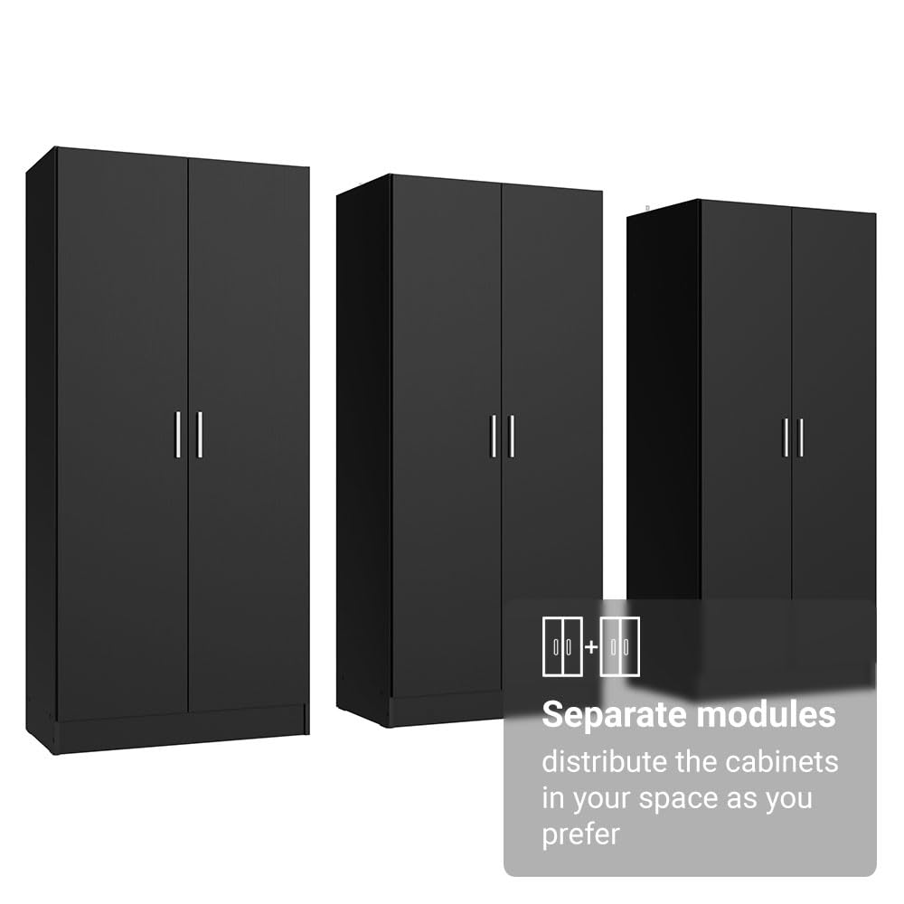 Madesa 6 Doors Storage Cabinet with Ample Shelves Space 94" L Utility Armoire Closet Entryway and Bedroom Organization Unit - Black Madesa