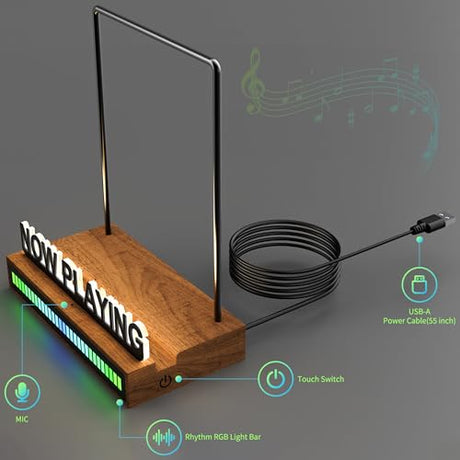 KORRTFID Now Playing Vinyl Record Stand, Light Up Vinyl Record Display Stand with RGB Sound Control Pickup Rhythm Lights Bar, Warm White Light with Fingerprint-Proof Acrylic Letters KORRTFID
