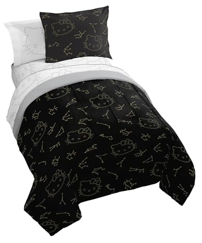 Jay Franco Hello Kitty Stars Twin Comforter Set - 5 Piece Bedding Includes Sheet Set & Pillow Covers - Super Soft Zodiac Black & Gold Bedding Jay Franco