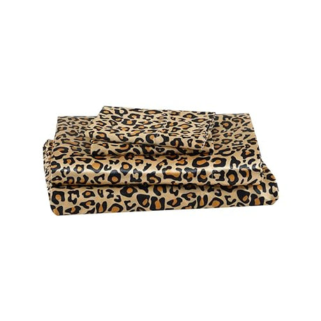 Beatrice Home Fashions 100% Luxury Satin Polyester Sheet Set, Full, Leopard Beatrice Home Fashions