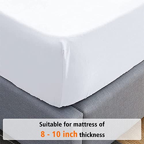 Lirex Fitted Twin Sheet Cotton, 300 Thread Count Soft Breathable, 8-10" Deep Pocket Sheet for Hotel Home,White Lirex