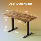 HUANUO Electric Standing Desk, 40 x 24 Inch Height Adjustable Computer Desk with Storage Bag, 4 Height Memory Settings, Sit Stand Up Desk for Home Office, Rustic Brown HUANUO