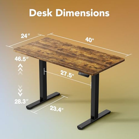 HUANUO Electric Standing Desk, 40 x 24 Inch Height Adjustable Computer Desk with Storage Bag, 4 Height Memory Settings, Sit Stand Up Desk for Home Office, Rustic Brown HUANUO