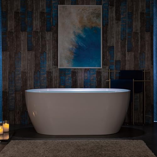 WOODBRIDGE 59" Acrylic Freestanding Bathtub Contemporary Soaking White Tub with Chrome Overflow and Drain,B0064-C WOODBRIDGE