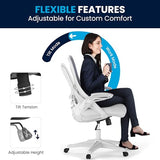 Flash Furniture Porter High-Back Swivel Office Chair with Adjustable Lumbar Support and Height, Ergonomic Mesh Desk Chair with Flip-Up Armrests, White Flash Furniture