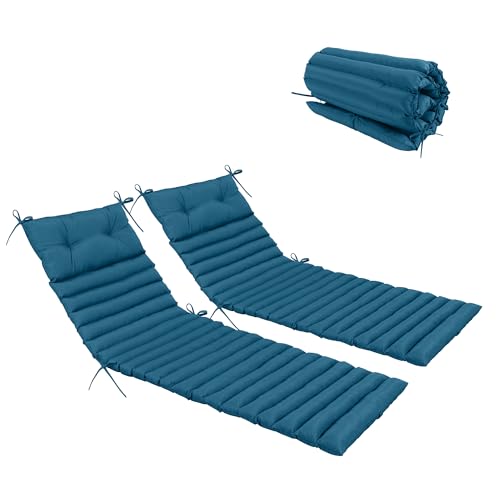 Only choice Chaise Lounge Cushion Outdoor Set of 2, 73" Lx24 W Quilted Patio Chair Cushion with Headrest, Waterproof & Fade-Resistant for Poolside, Deck, Pool Lounge Chairs (Peacock Blue-Green)
