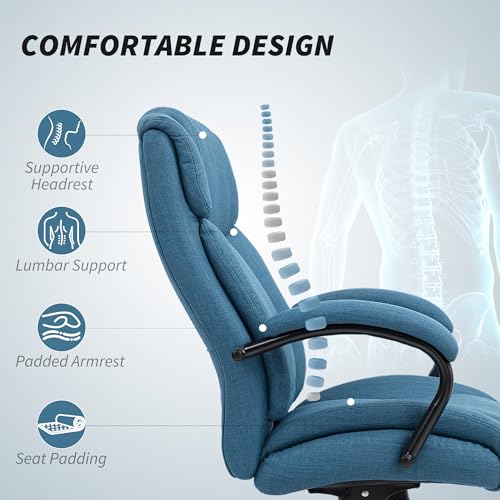Vinsetto Big and Tall Executive Office Chair 485lbs with Wide Seat, High Back Computer Desk Chair with Tilt, Adjustable Height, Blue Vinsetto