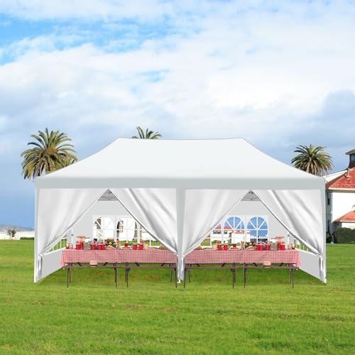 Titwest Canopy 10x20 Pop Up Canopy Tent with 6 Sidewalls and Window, Ez Pop Up Instant Shade Gazebo for Outdoor Events, Party and Patio with Wheeled Bag(10x20FT,White) - WoodArtSupply