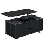 Christopher Knight Home Lucid Wooden Lift Top Coffee Table with Hidden Storage and 4 Stools, Center Table for Living Room with Compartment/Drawer, Multifunctional Table with Casters, Black Christopher Knight Home