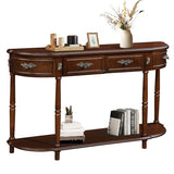 HMFULE Retro Curved Console Table, 52" Half Moon Console Table Sofa Table Entryway Table with 2 Drawers 1 Open Shelf Solid Pine Legs for Living Room,Entryway,Hallway,Cherry HMFULE