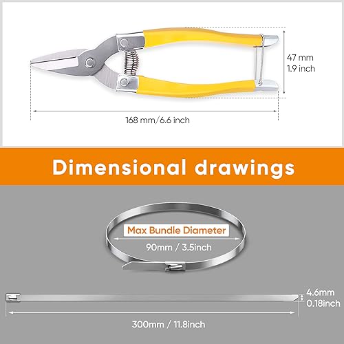 Sinlon Heavy Duty Metal Zip Ties (With Tie Cutter) Uv Resistant Stainless Steel Zip Ties, 11.8 Inch 50 Pieces, Self-Locking Zip Ties, Suitable For Fixing Fences, Pipes, Etc. Outdoor. Sinlon