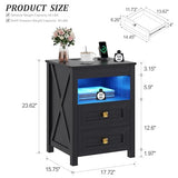 TAGELIER Farmhous Nightstand with Gun Drawer,Bedside Table with Charging Station, Gun Night Stand with LED Light & Human Sensor,Smart End Table for Bedroom, Black TAGELIER