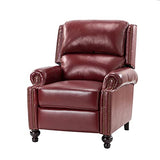 HULALA HOME Genuine Leather Wingback Recliner Chair with Thick Cushioned Seat, Traditional Push Back Leather Recliner with Nailhead Trim, Burgundy