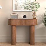 Round Console Table, Mid Century Modern Console Table, Sofa Table, Narrow Entryway Table for Hallway Living Room (Walnut) LUVIOHOME