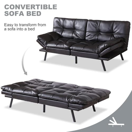 MUUEGM Futon Sofa Bed Convertible Couch,Memory Foam Futon Sofa Couch,Sleeper Futons Sofa Couches,Small Splitback Modern Loveseat Sofa Bed for Living Room,Office,Apartment,Faux Leather,Black. MUUEGM