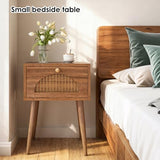 Fixwal Nightstands Set of 2 with Fluted Door, Small End Table with Solid Wood Feet for Bedroom Small Space, Modern Mid-Century Bedside Table, Natural Walnut, 13.8 x 10.6 x 21.3in Fixwal