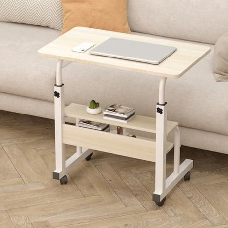 duwiikab Standing Desk with Storage Shelves, Desks on Wheels Adjustable Height, Computer Desk on Wheels, Moveable Table, Portable Desks, Small Standing Table, Mobile Computer Table for Home Office duwiikab