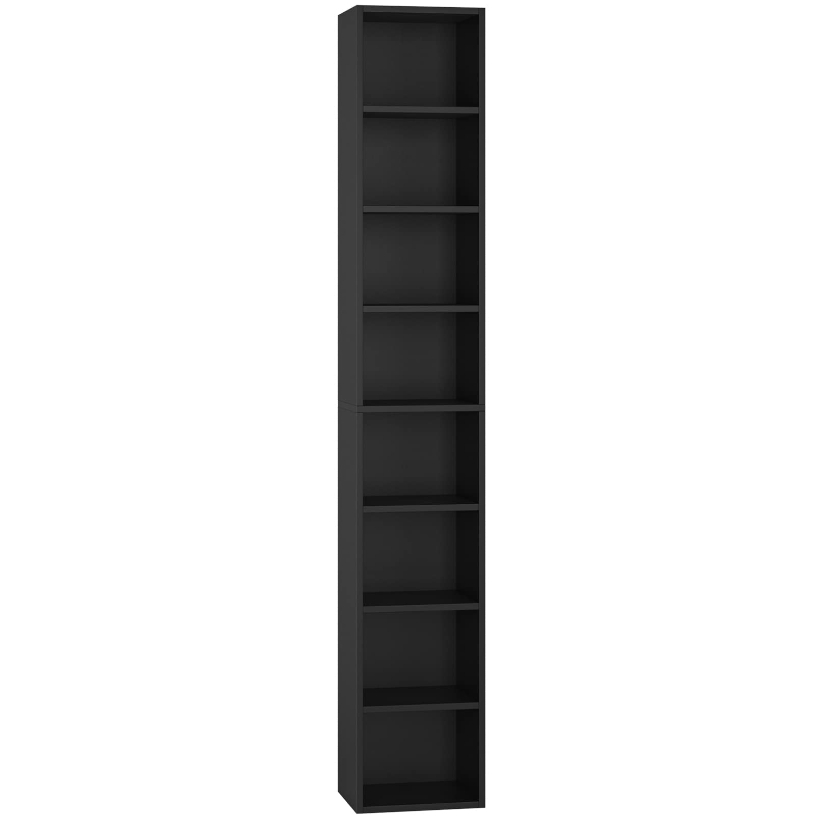 FOTOSOK 8-Tier Adjustable Media Tower Rack - Slim Black Storage Cabinet for CDs, DVDs, and Books - WoodArtSupply