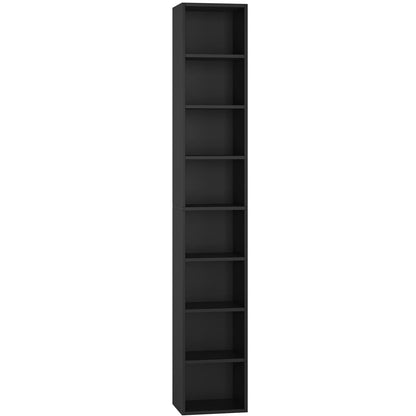 FOTOSOK 8-Tier Adjustable Media Tower Rack - Slim Black Storage Cabinet for CDs, DVDs, and Books - WoodArtSupply