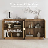 BELLEZE Set of 3 Modular Fluted Sideboard Buffet Cabinet with Storage, Mid-Century Modern Console Table with Symmetrical Arched Doors, Credenza for Dining Room, Kitchen and Living Room, Caramel Brown BELLEZE