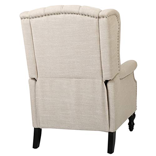 CHRISTOPHER KNIGHT HOME GDF Studio Elizabeth Tufted Fabric Recliner, Vintage Reclining Reading Armchair, Light Beige GDFStudio