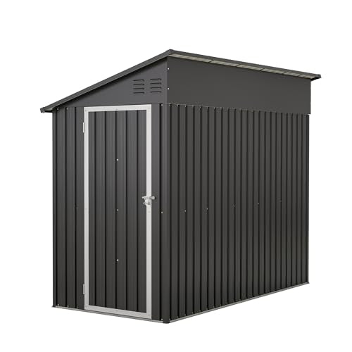 YOPTO 4×8 FT Outdoor Metal Storage Shed,Heavy-Duty Lean to Storage Shed with Floor Base,Garden Tool Metal Storage House W/Lockable Door and 2 Air Vents,Weather Resistant,for Backyard,Patio,Lawn,Black YOPTO