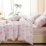 CCoutueChen Duvet Cover Twin 2Pcs Pink Floral Bow Bedding Set for Girls Kids, Romantic Princess Style Bowknot Bedding, Ultra Soft Reversible Garden Flower Duvet Cover Set(1 Pillowcase,No Comforter) CCoutueChen