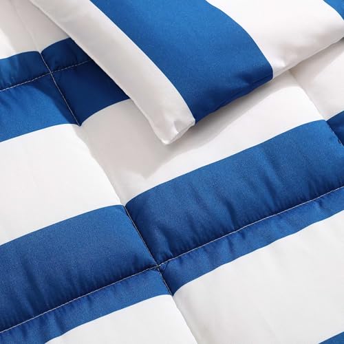 Nautica Kids - Full/Queen Comforter Set, Soft Toddler Bedding with Matching Shams & Throw Pillow, Ideal Boy Room Essentials (Huck Stripe Blue, Full/Queen) Nautica