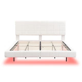 Christopher Knight Home Borden Floating Bed Frame King Size with Lights, Boucle King Size Platform Bed Frame with Headboard, Modern Floating King Bed Frame, No Box Spring Needed, Easy Assembly, White Christopher Knight Home