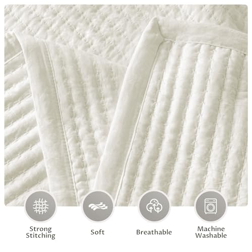 KASENTEX Oversized Queen Quilt Set 102"x106" – Soft Washed 3-Layer Lightweight Bedspread, Minimalist Nordic Design, All-Season Spring & Summer Quilt Set (1 Quilt + 2 Pillow Shams),Cream White KASENTEX