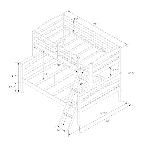 DHP Brady Wood Bunk Bed Frame, Twin Over Full, White DHP