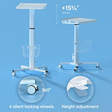 ONKRON Mobile Laptop Cart on Wheels, Load up to 17.6 lbs, Standing Rolling Desk Adjustable Height, Portable Workstation for Laptop/Small Computer Cart for Couch, Home, Office White ONKRON
