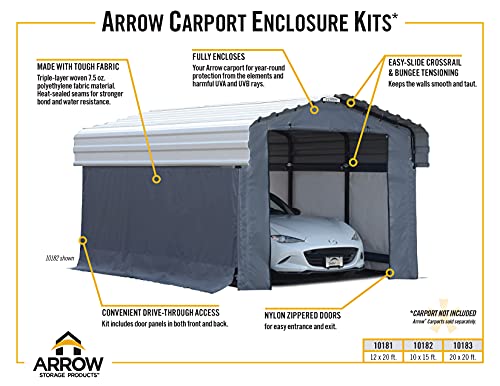 Arrow Carports Enclosure Kit for Galvanized Steel Carport, Fabric Carport Wall Panels, 20' x 20' x 7' Arrow