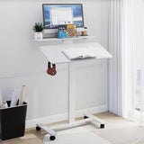 TecbL Pneumatic Standing Desk with Wheels - Adjustable Height 28" - 46" & 0-90° Tilt, 31.5" x 17.7" Skin-Feel Desktop, Rolling Computer Desk for Home Office, Hospital, School (White) TecbL