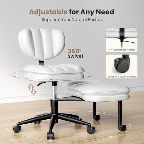 Cross Legged Office Chair, Ergonomic Cloud Criss Cross Desk Chair, Meditation Chair with Wheels, Height Adjustable Seat for ADHD, Wide Kneeling Chair with Back Support HOMRELEXA