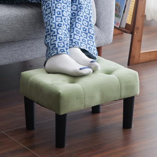 viewcare Ottoman Foot Stool, Green Small Ottoman footrest, Velvet Soft Footrest Ottoman with Wood Legs, Sofa Footrest Extra Seating for Living Room Entryway Office viewcare