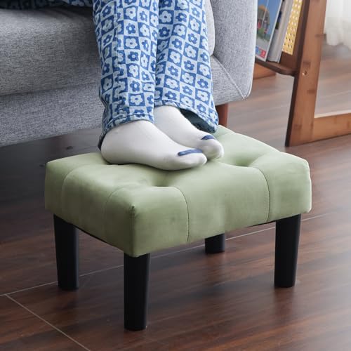 viewcare Ottoman Foot Stool, Green Small Ottoman footrest, Velvet Soft Footrest Ottoman with Wood Legs, Sofa Footrest Extra Seating for Living Room Entryway Office