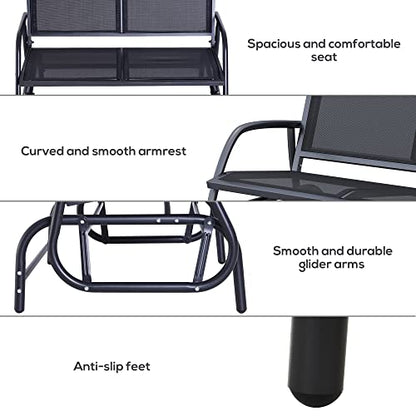 Outsunny 2-Person Outdoor Glider Bench, Patio Double Swing Rocking Chair Loveseat w/Powder Coated Steel Frame for Backyard Garden Porch, Black