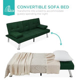 Best Choice Products Linen Modern Folding Futon, Reclining Sofa Bed for Apartment, Dorm w/Removable Armrests, 2 Cupholders - Dark Green Best Choice Products