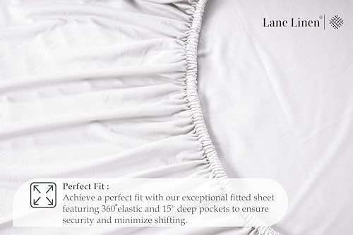 Twin Fitted Sheet Only - Classic Jersey Knit, 4 Way Elastic Stretch - 15" Deep Pocket Fitted Bottom Sheet Only - Ultra Soft, Easy Care & Stays Secure All Night - Hotel Inspired Home Sleep - White LANE LINEN