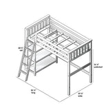 Max & Lily High Loft Bed, Twin Bed Frame For Kids With Bookcase, White Max & Lily