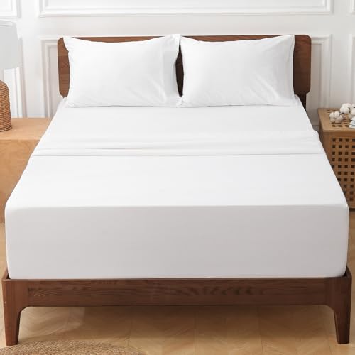HYPREST Extra Deep Pocket King Sheet Sets Fits 18"-24" in Deep Mattress -100% Cotton King Sheet Set,White Hotel Luxury Soft Wrinkle Free Cooling Sheet Sets for King Bed Deep Pocket HYPREST