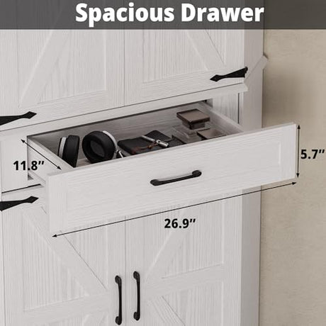 IRONCK Corner Cabinet with Drawer, 72" Kitchen Pantry Cabinet, 5-Tier Farmhouse Pantry with 3 Adjustable Shelves, 2 Doors Storage, Spacious Hutch for Kitchen, Living Room, White IRONCK